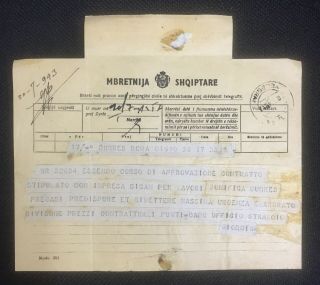 Albania Vintage Ww2 Rare Postal Telegram Italian Occupation Durres 1943 - 3103