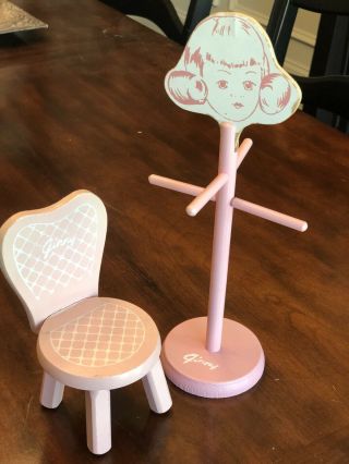 Vogue Ginny Doll Furniture - 1955 Ginny Trousseau Hall Tree 915 Rare Pink & Chair