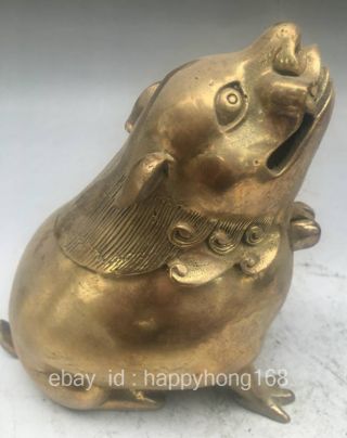 Folk Chinese Fengshui Brass Lion Fu Foo Dog Animal Statue Incense Burner E01