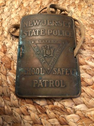 Jersey State Police School Safety Patrol Badge Antique Brass Obsolete