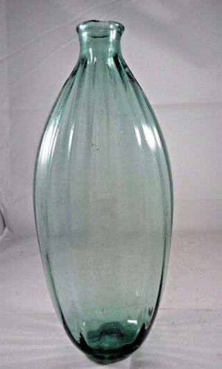 Antique Unique Fluted Green Glass Bottle From A Historic Litchfield Ct Home