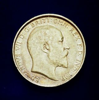 Rare 1908 - M Edward Vii Gold 1/2 Half Sovereign Coin