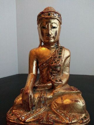 Old Asian Hand Carved Wood Figure Of Buddha