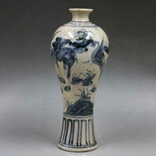 Chinese Old Porcelain Hand - Painted Blue And White Porcelain Pulm Vase Rn