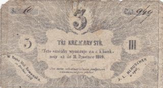 3 Kreuzer Vg Banknote From Austrian Empire/bohemia 1849 Rare