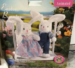 Rare Gemmy Musical Animated Easter Bunnies On Swing 11”