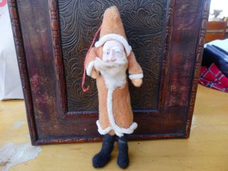 Antique Spun Cotton Santa With Clay Face Christmas Ornament Cotton Batting