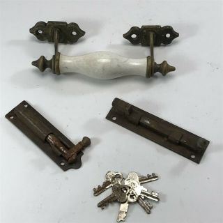 Antique Brass & Ceramic Handle & Door Locks & Small Bundle Of Keys Hm04