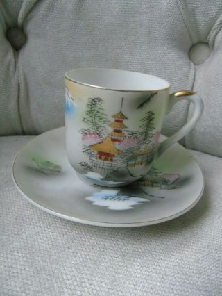 Antique Miniature Porcelain Japanese Scene Lithopane Geisha Cup & Saucer
