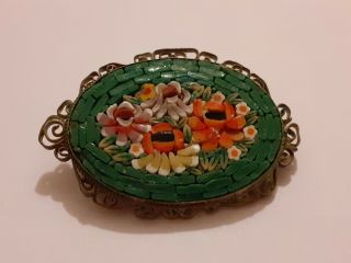 (l) Antique Micro Mosaic Brooch Made In Italy