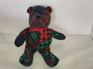 Vintage Eddie Bauer Patchwork Flannel Teddy Bear Plaid Stuffed Plush Animal 14 "