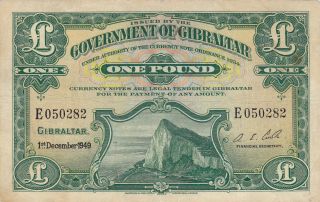 1 Pound Very Fine Banknote From British Colony Of Gibraltar 1949 Pick - 15 Rare