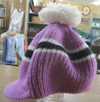 Vintage Arctic Cat Knit Hat With Brim Pink/black Scarce
