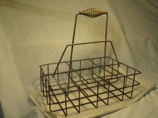 Antique Vintage Glass Motor Oil Bottle Carrier Wire Basket