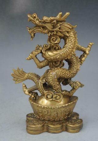 Chinese Antique Brass Hand Engraving Copper Dragon Wing Statue E02