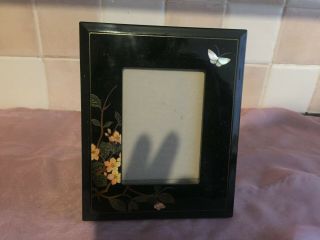Lovely vintage black lacquered photo frame with a mother of pearl butterfly 2