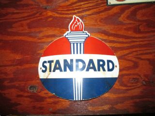 Rare Vintage Curved Standard Oil Porcelain Oil Gas Pump Plate Sign