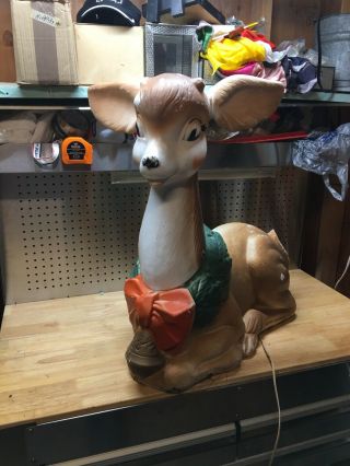 Rare Vintage Poloron Lighted Blowmold Reindeer Deer Blow Mold Christmas Decor