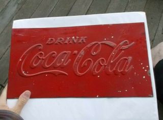 Rare Vintage 14 " Metal Coke Coca - Cola Advertising Sign Soda Drink Coca - Cola Red