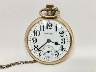 Vintage Hamilton Gold Pocket Watch 974 17 Jewels With Chain Needs Servicing