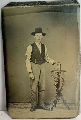 Vintage Tin Portrait Photo Of A Young Man In 1860s To 1879 Ohio Antique Photo