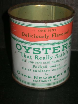 Chas Neubert Co Oysters Tin Rare 1 Pint Size Baltimore Md 39 Plant With Mermaid