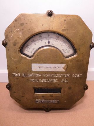 Rare Large Heavy Brass & Steel R.  P.  M.  Electric Tachometer Corp.  Pa.  Gauge