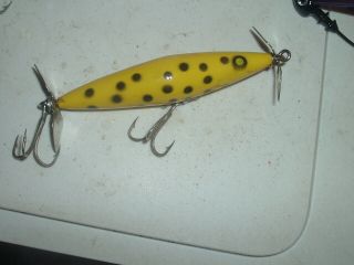 old fishing lures Early Pico Slasher RARE Color Yellow Black Spots Texas Bait 2