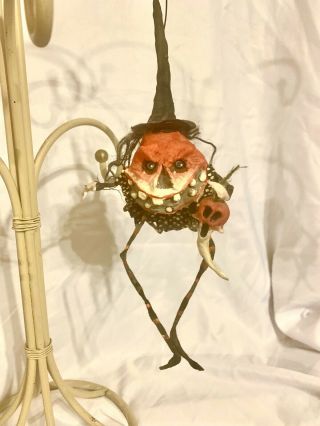 Primitive Handsculpted Papermache Vintage Witch Radish Veggie & Spook 91/2”