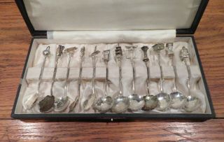 Set Of 12 Sterling Silver (. 950) Japanese Motif Spoons 3.  3 Oz,  94 Grams.
