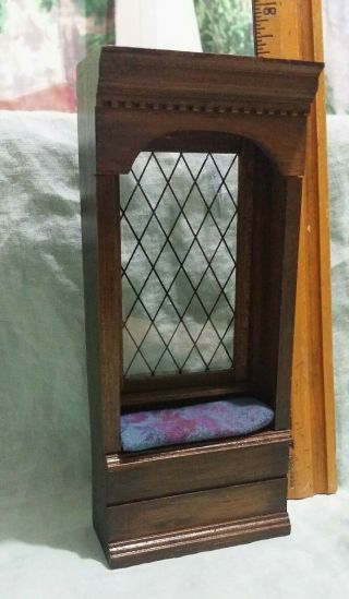 Vintage Hello Dolly Miniature Dollhouse Ornate Wood Window Seat W Cushion Sill