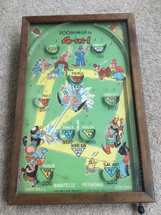 Antique Poosh - M - Up Jr 4 In 1 Northwestern Products Baseball Pinball Game 1930s