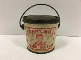 Antique Sunny Boy Peanut Butter Tin Metal Bucket Pail W Handle 16 Oz.