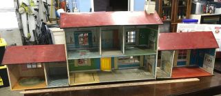 Vintage Lithograph Tin Toy Doll House 1950’s W/extra Play Room