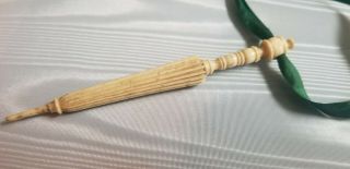 Antique Carved Bone Parasol Umbrella Sewing Needle Case With Ribbon