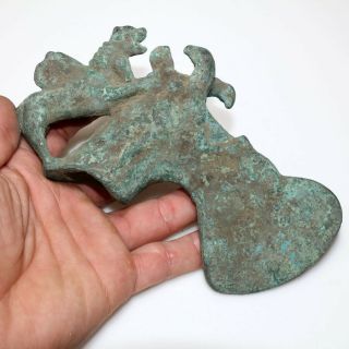 Extremely Rare Luristan Bronze War Ax - Decorated With Animals Ca 1000 - 700 Bc - 676g