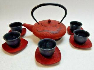 Teavana Red Dragon Cast Iron Tea Pot Set Made In Japan Vg Rare Same Day