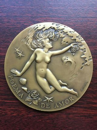Antique And Rare Bronze Medal With Love Poem