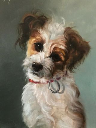 Barnes Oil Painting Vintage Antique Style Portrait Jack Russell Terrier Dog