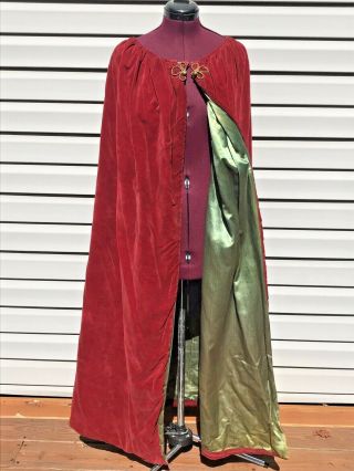Antique Odd Fellows Satin Lined Red Velvet Robe Cloak Medieval Costume