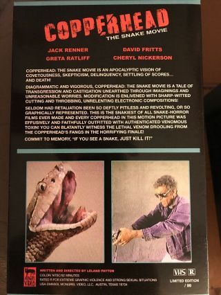 Copperhead Vhs Rare OOP Big Box Mongrel Video ’d/99 “The Snake Movie” 2