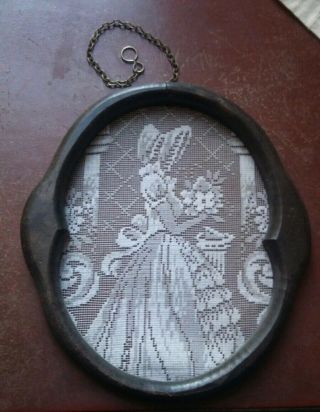 Crinoline Lady Lace Picture Panel Frame Vintage Hand Crochet Filet Lace Handmade