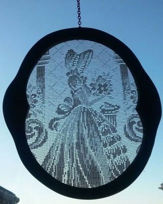 Crinoline Lady Lace Picture Panel Frame Vintage Hand Crochet Filet Lace Handmade 2