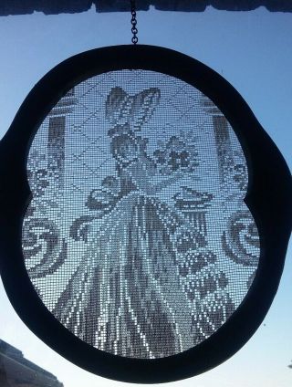 Crinoline Lady Lace Picture Panel Frame Vintage Hand Crochet Filet Lace Handmade 3