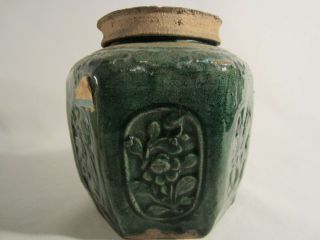 Antique Chinese Shiwan Jade Green Glazed Hexagonal Earthenware Ginger Jar w/ lid 3
