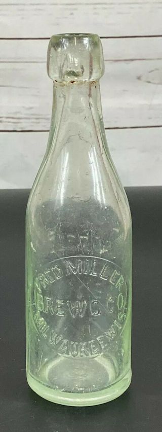 Fred Miller Brewing Co Beer Milwaukee Embossed Glass Bottle Blob Top Rare 7.  5 "
