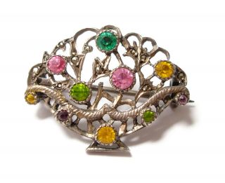 Antique Edwardian Silver And Paste Stone Brooch