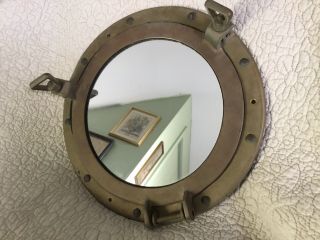 Vtg Brass Ship Porthole Mirror Nautical 11 1/2” Antique Maritime Decor