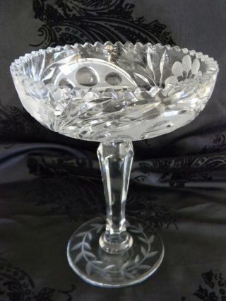 Drop Dead Gorgeous Antique Cut Crystal Footed Compote Sawtooth Edge