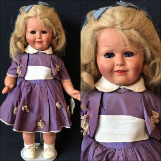 18” Vintage Hp Bonomi’s Doll,  Made In Italy,  Purple Butterfly Dress